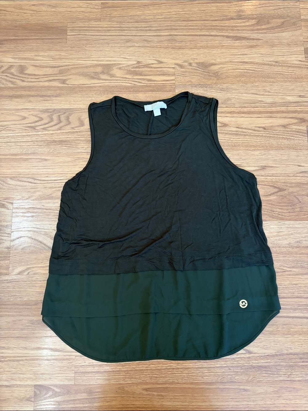 MICHAEL Michael Kors Black Tank with Dark Green Layered Hem
